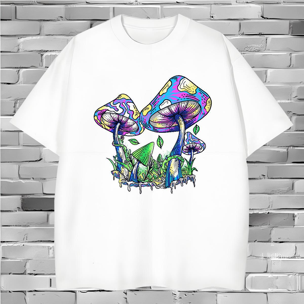 New Arrival T Shirt For Man 230g 100% Cotton mushroom Casual Daily Wear Tops Shirt Breathable Short Sleeve Cool Design Men Clothes T-Shirt Graphic