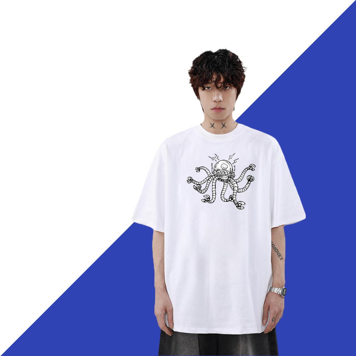 Loose Men Tshirts 230g Pure Cotton Sports Casual robot Asian Size O Neck Short Sleeves Custom T shirt Wear