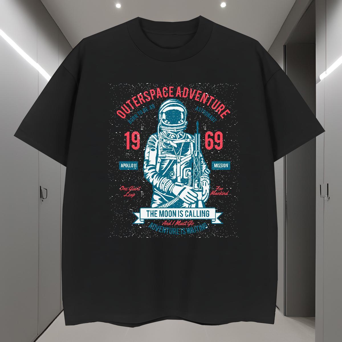 T shirt 230g 100% Cotton cosmonaut High Street Hip Hop Breathable Short Sleeve Custom Printed Men Clothes T-Shirt Classic Loose Tops