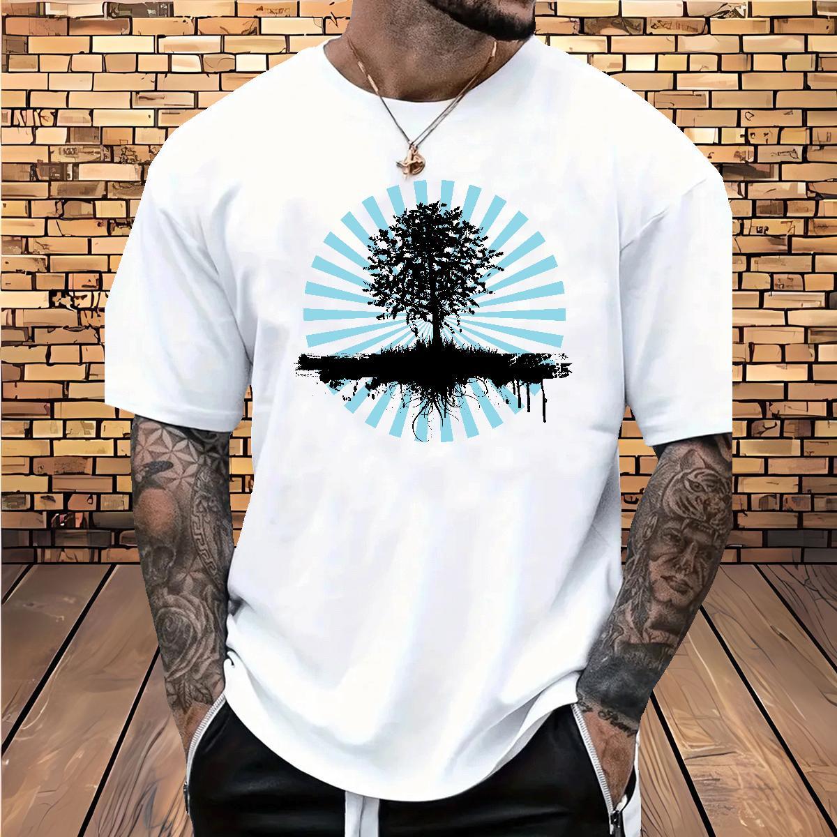 T shirt 230g 100% Cotton tree Daily Wear Breathable Short Sleeve White Plus Size Men Tees 2024 DIY Popular Tee Shirt