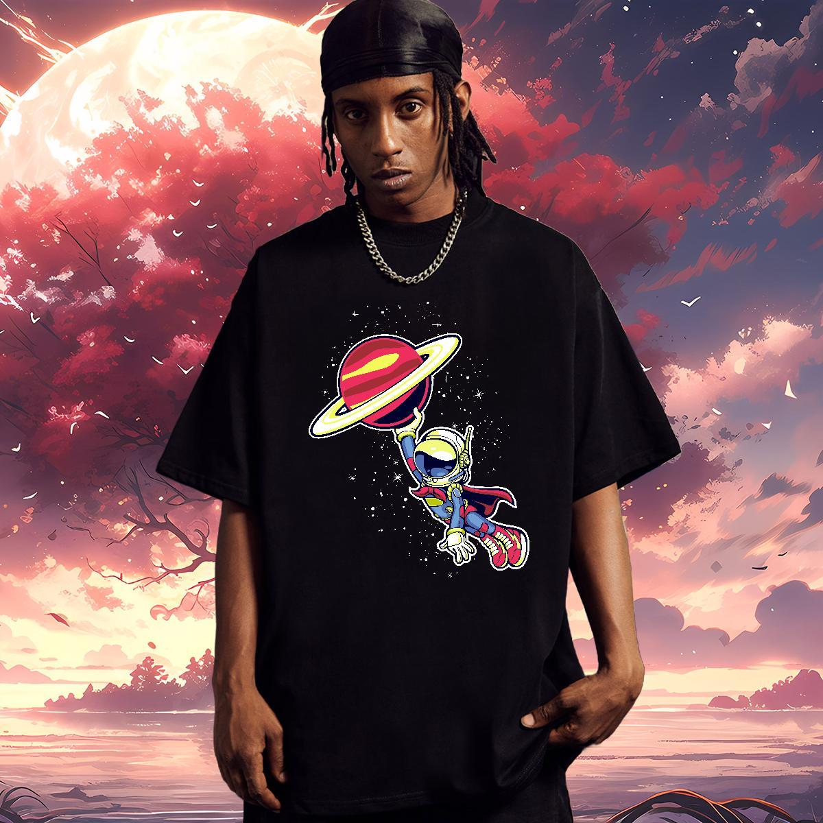 T Shirt For Man 100% Cotton 230g motion Street Casual Breathable DIY Printed Men Tops Tees Classic Loose Tees Shirts