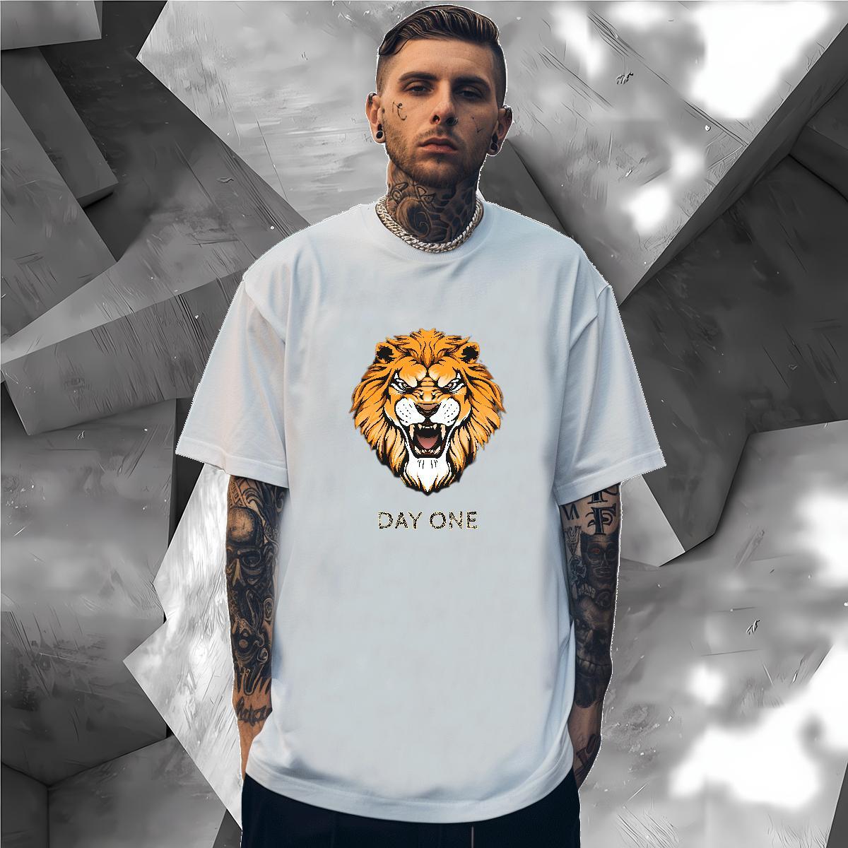 Man T Shirts 100% Cotton 230g lion Street wear Hip Hop Breathable Short Sleeve Custom Cartoon Tshirt for Man Woman 2024 Unisex Tops Shirt