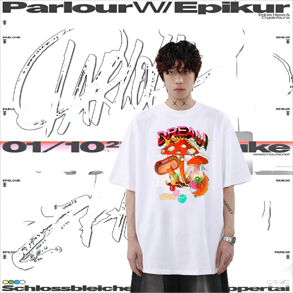 2024 T-Shirts for Men 230g Cotton mushroom Street Casual Clothings Breathable Short Sleeve Classic Couples T Shirts Anime