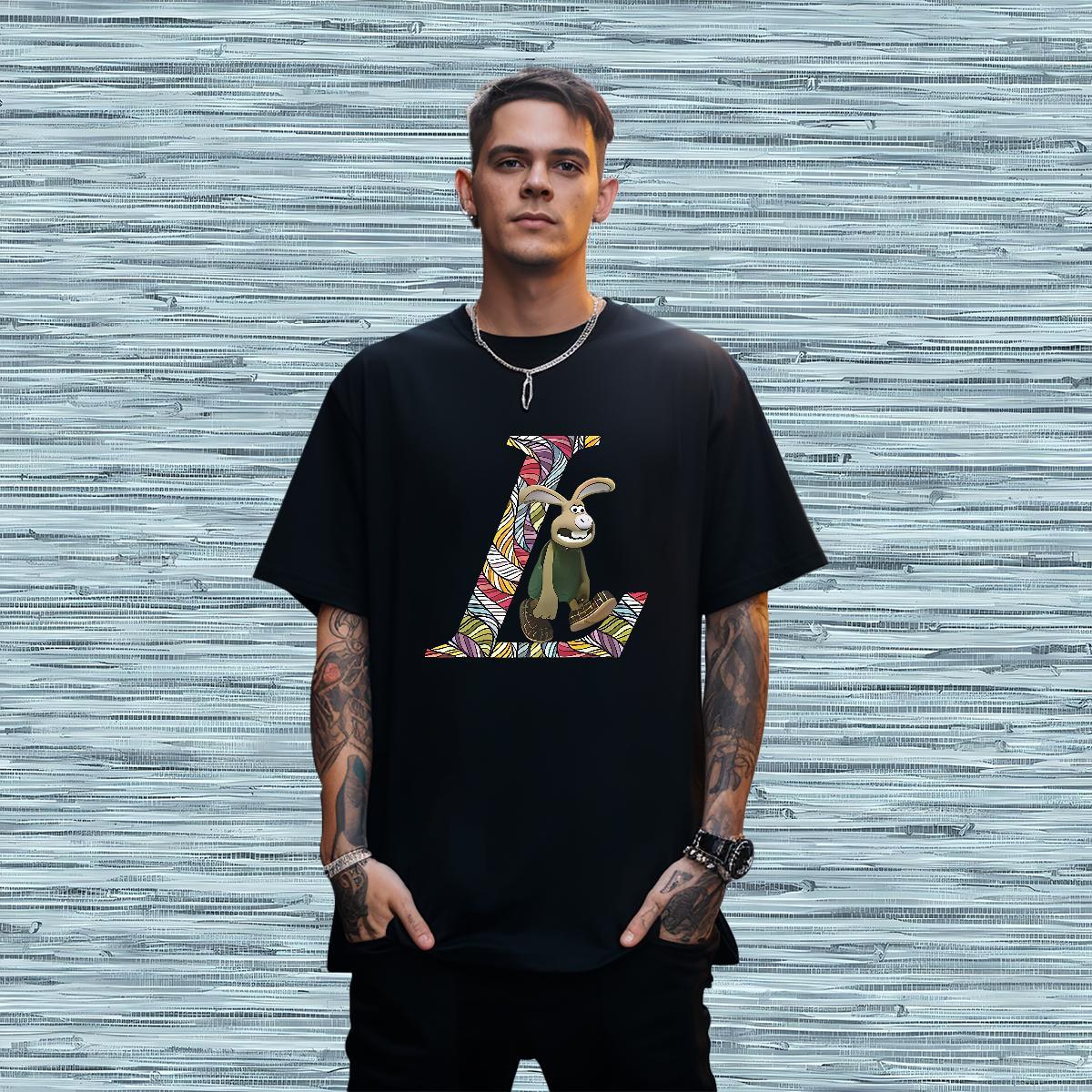 New T Shirt For Man 230g 100% Cotton rabbit Street Casual Tee Shirt Breathable Crew Neck High Quality Men Clothes T-Shirt Black Oversized