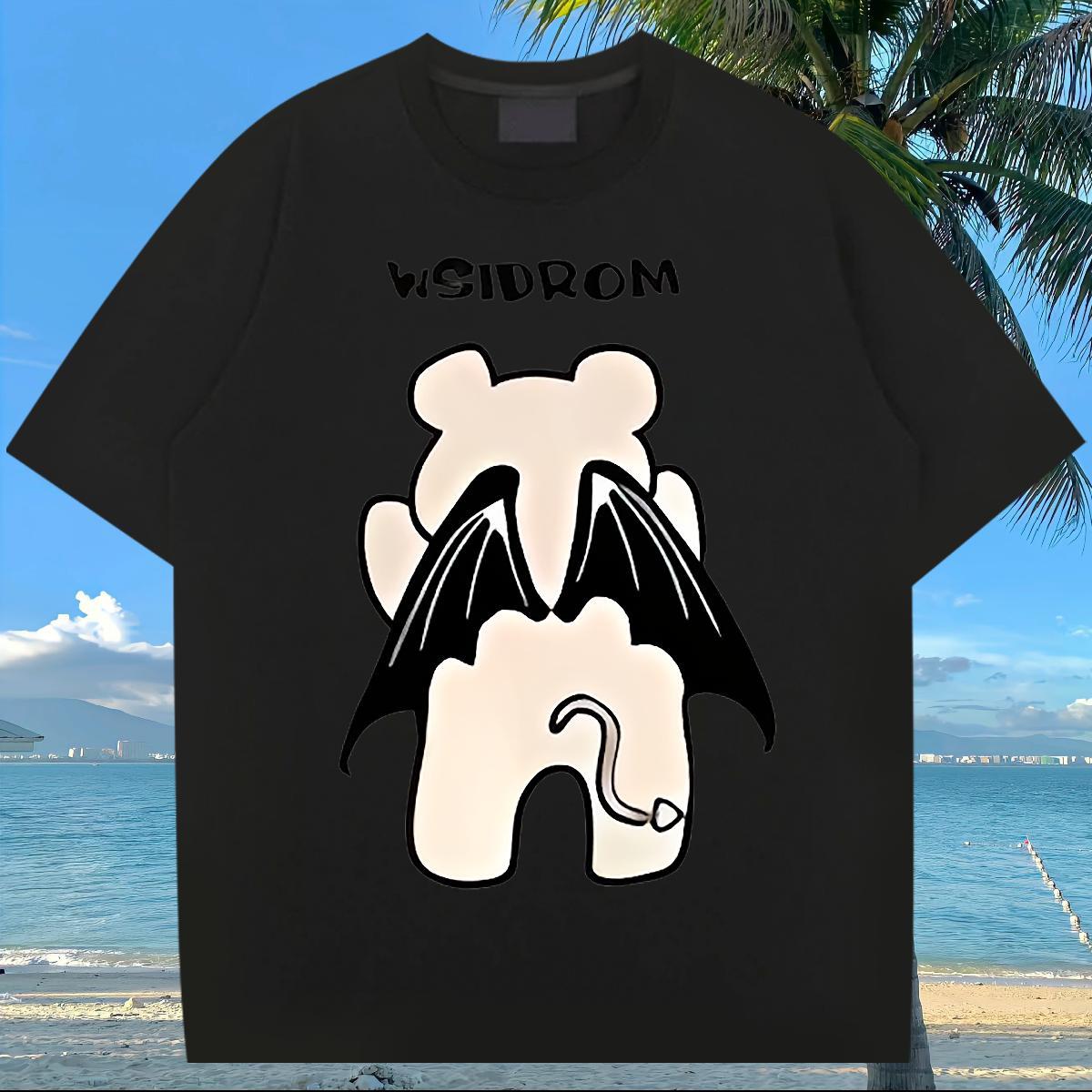 Classic Man T Shirts 230g Pure Cotton bear Daily Outfit Polos Short Sleeve O-Neck Loose Fit Tshirts DIY
