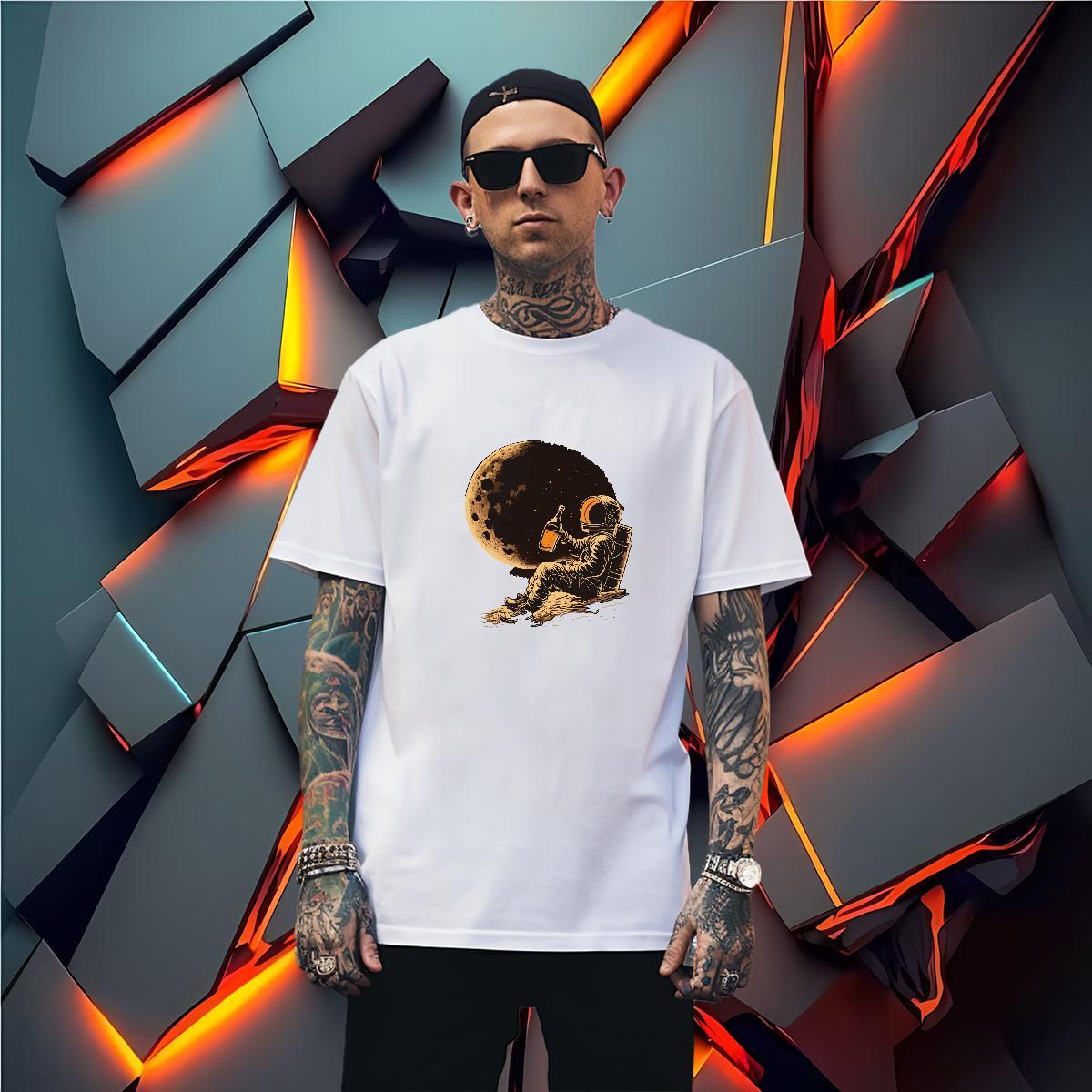 T Shirt For Man 230g 100% Cotton cosmonaut Street Casual Short Sleeve Soft Asian Size Couples T Shirts Custom Cool Design Tops