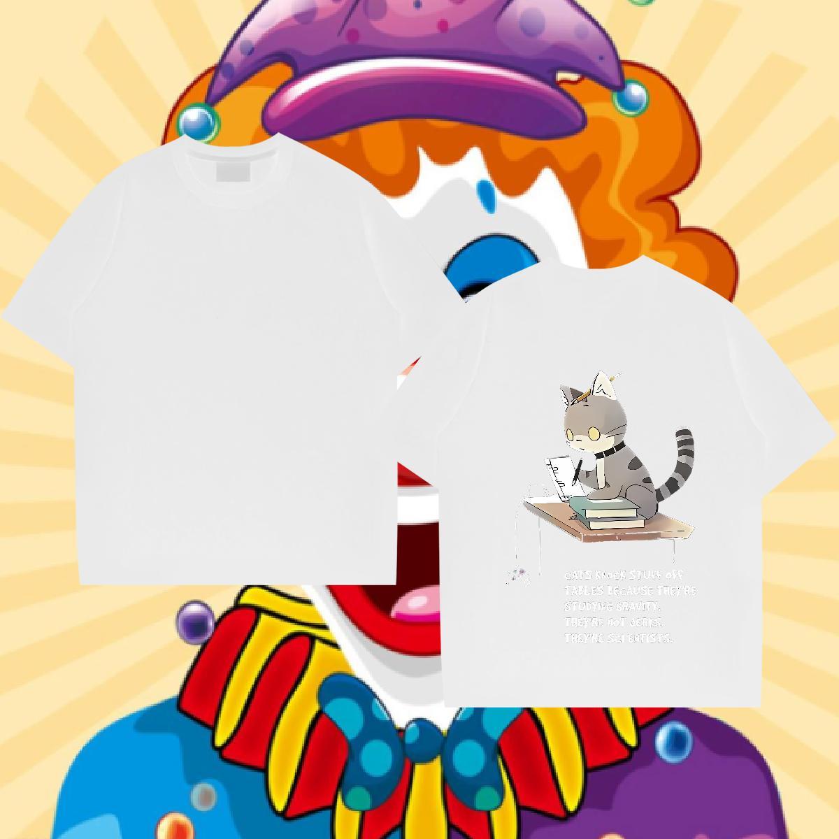 2024 Summer T Shirts Men 230g Cotton cat Hip Hop Top Tees Crew Neck Breathable TOP Quality Men Tops Tees Plus Size Cartoon