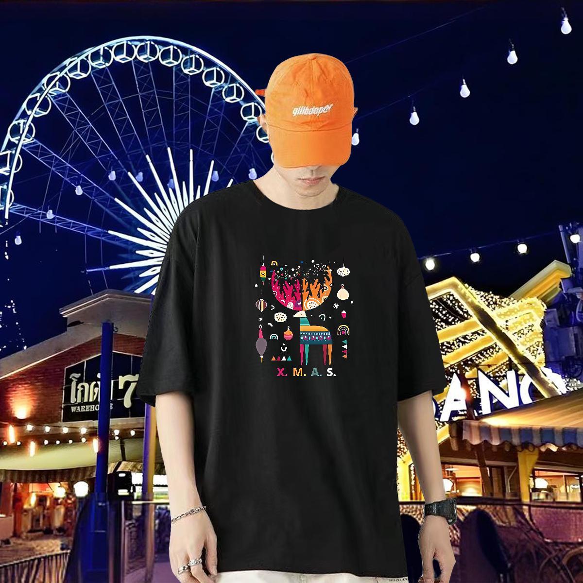 Customized T shirt 230g Pure Cotton Christmas High Street Hip Hop Polos Breathable Loose Fit Men Tees DIY