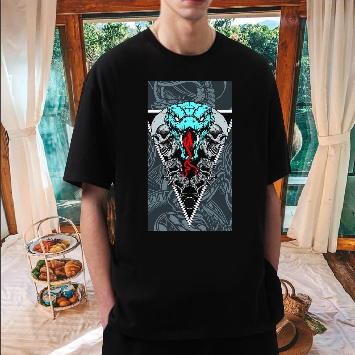 New Man T Shirts 230g Pure Cotton snake Casual Daily Wear Polos Breathable Crew Neck Designer Men Clothes T-Shirt Skull