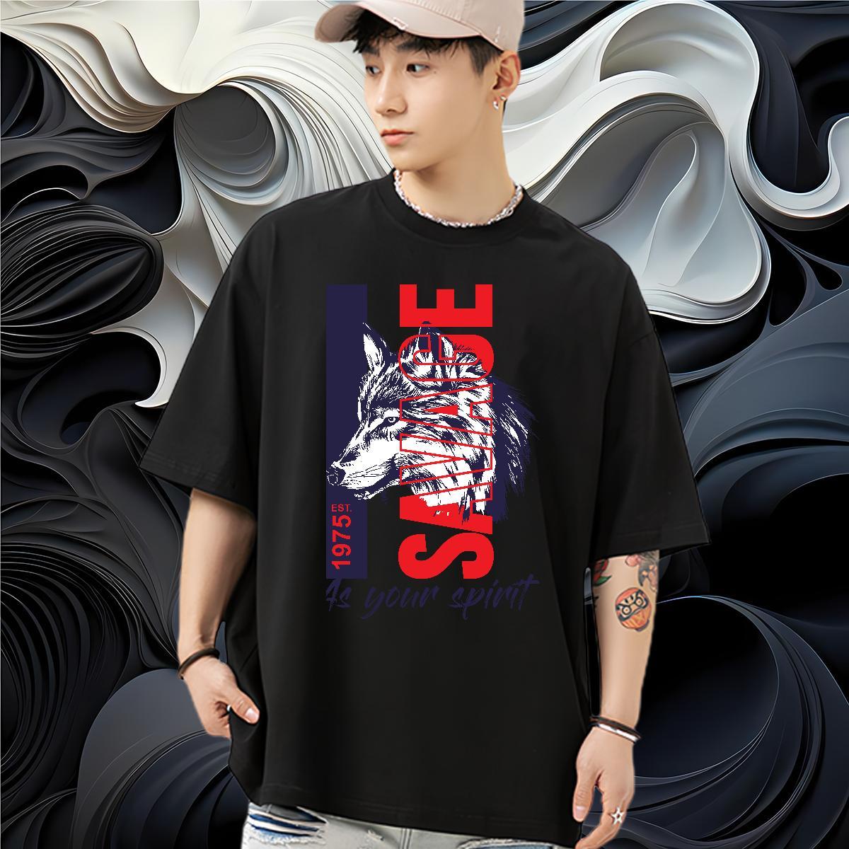 Designer Fashion Men T Shirts 230g Cotton wolf Spring Summer Tees O Neck Short Sleeves Comfortable Men Clothes T-Shirt Customized Print