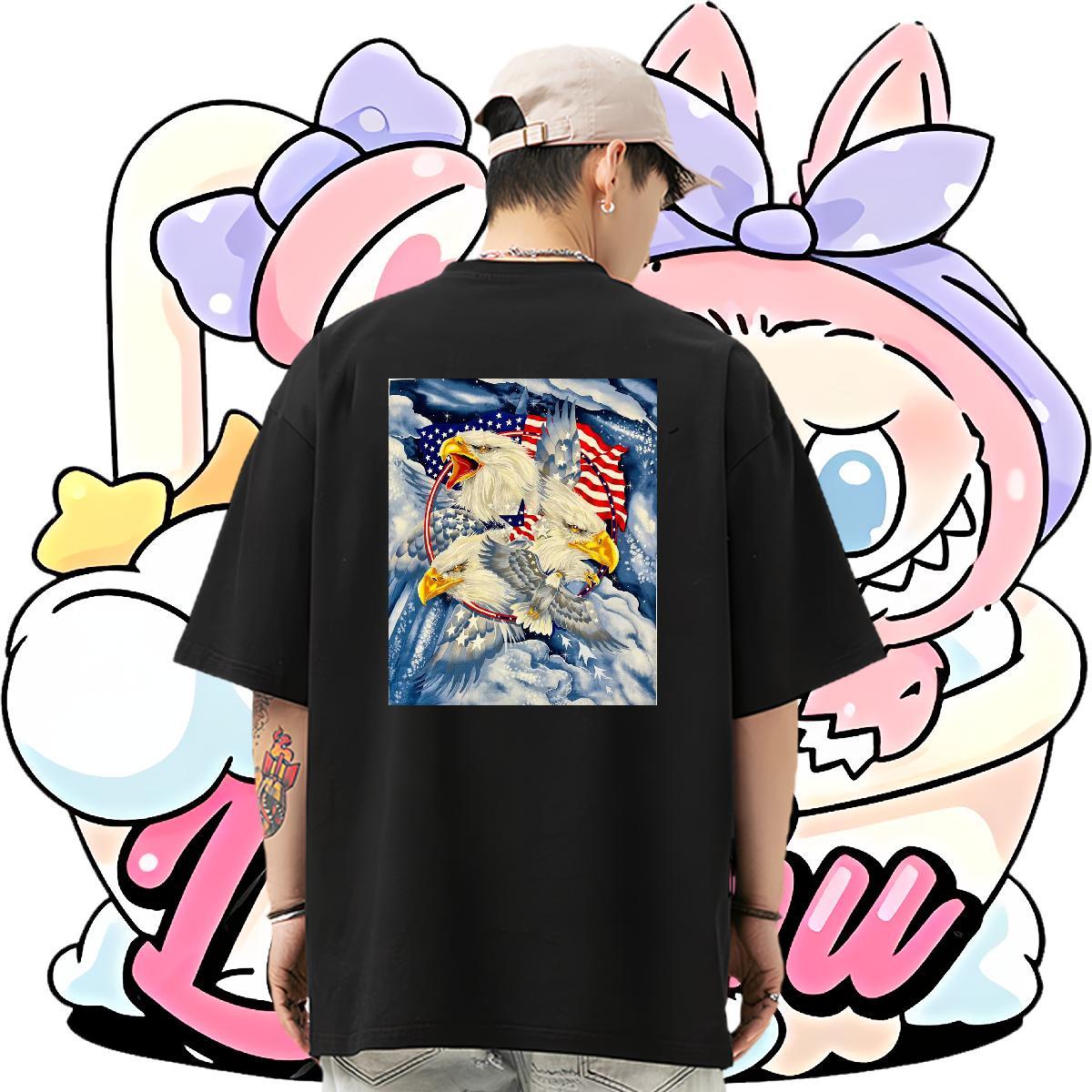 2024 T shirt 100% Cotton 230g eagle Outdoor Clothings Crew Neck Breathable TOP Quality Men Clothes T-Shirt Oversized 3XL 4XL