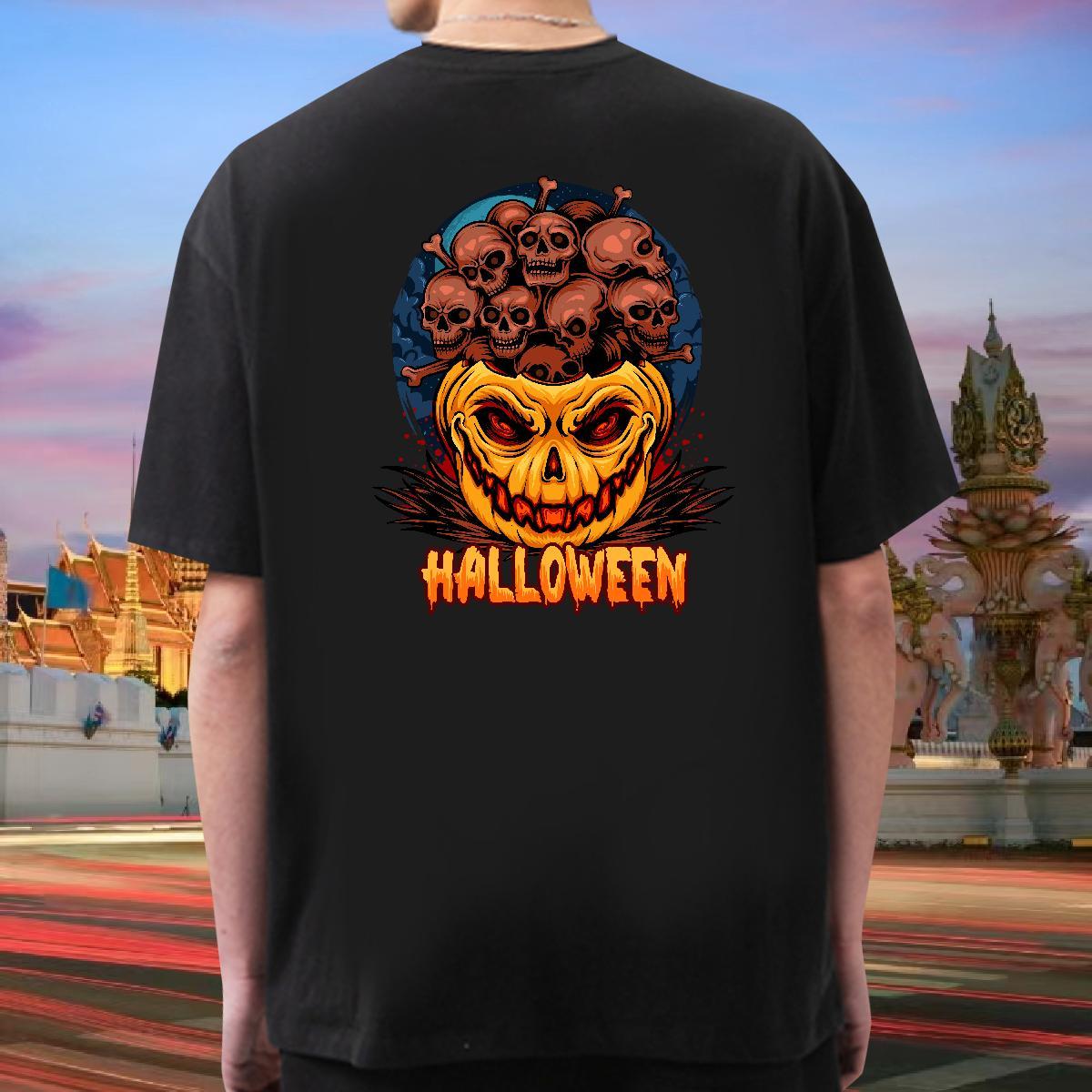 New Men T Shirts 230g Cotton Halloween Spring Summer Tee Shirt Breathable Short Sleeve Unisex Couples T Shirts Black White
