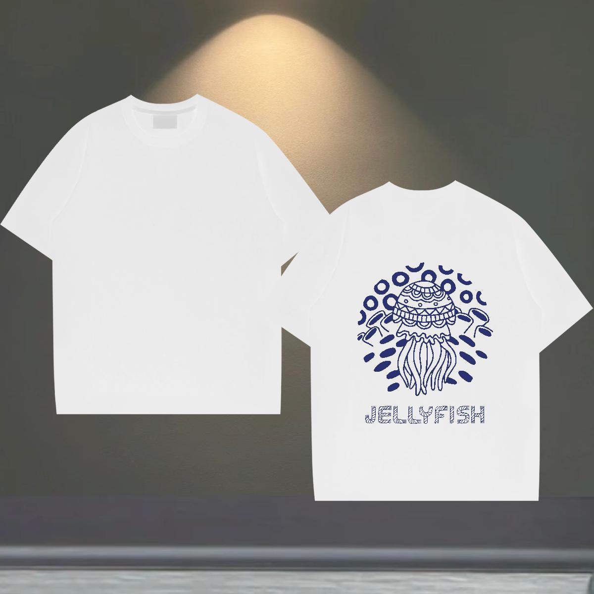 2024 New T Shirts Men 230g 100% Cotton jellyfish Street Tees Breathable Soft Brand Mens Tshirts Cartoon Print