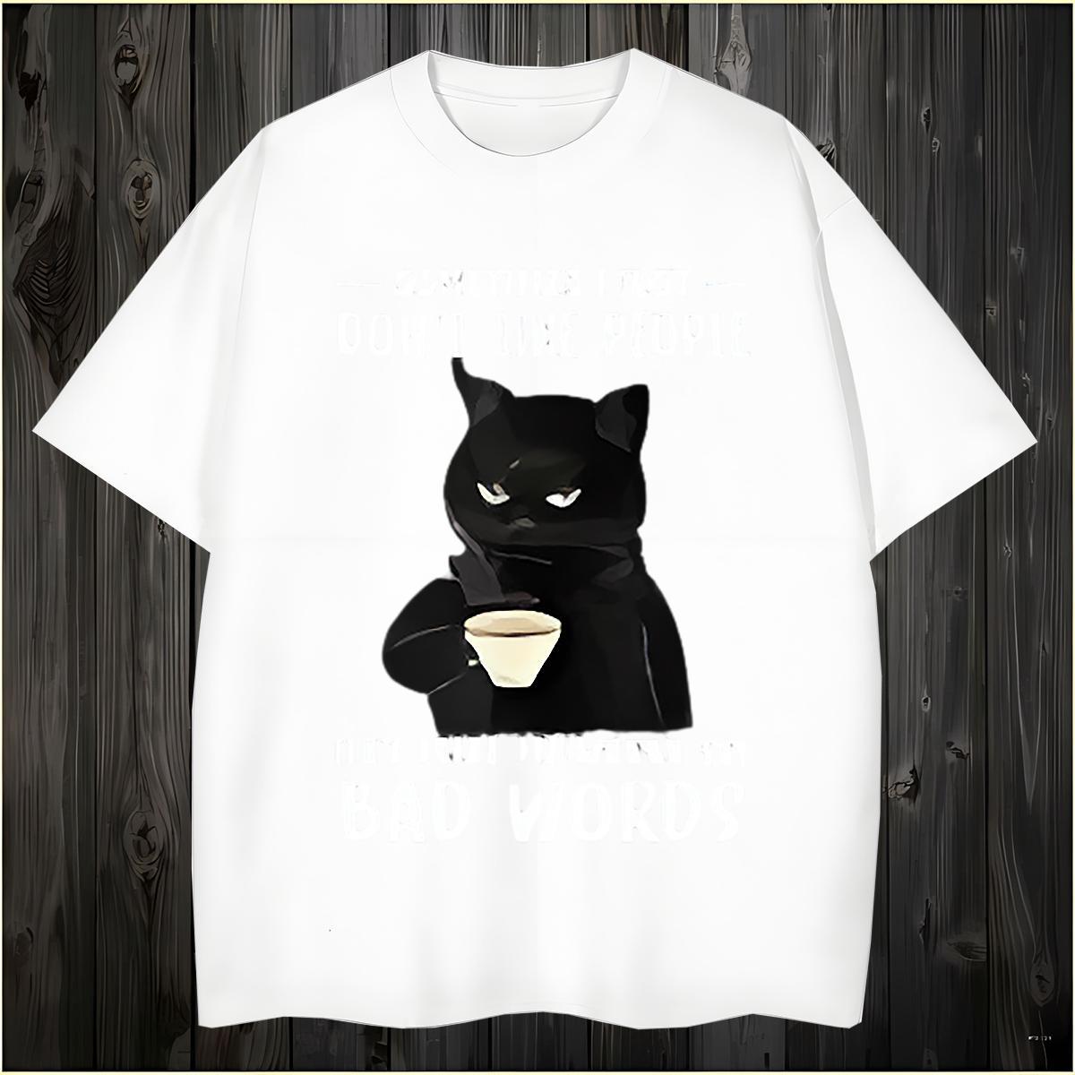 T Shirts Men 100% Cotton 230g cat Beach Breathable DIY Anime Couples T Shirts Classic Casual Popular Polos