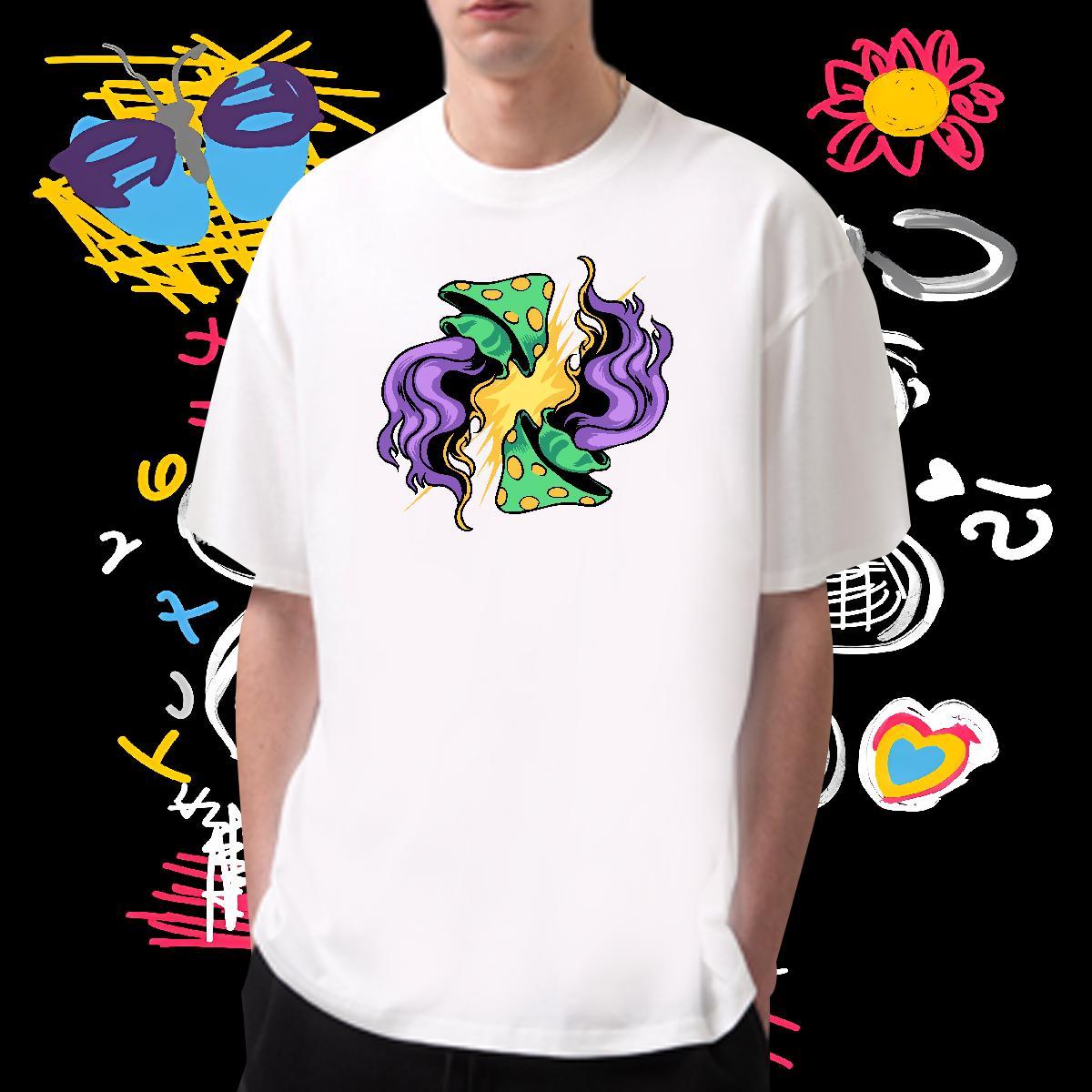 2024 New T-Shirts 230g 100% Cotton mushroom Beach Tshirts Short Sleeve Soft Loose Fit Tshirt for Man Woman Oversized 4XL