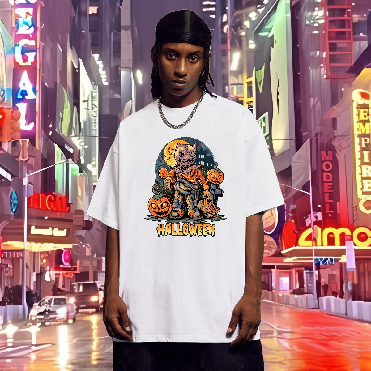 T Shirts Men 230g Pure Cotton monster Beach Breathable Short Sleeve Anime Men Tshirts New Unisex Tops