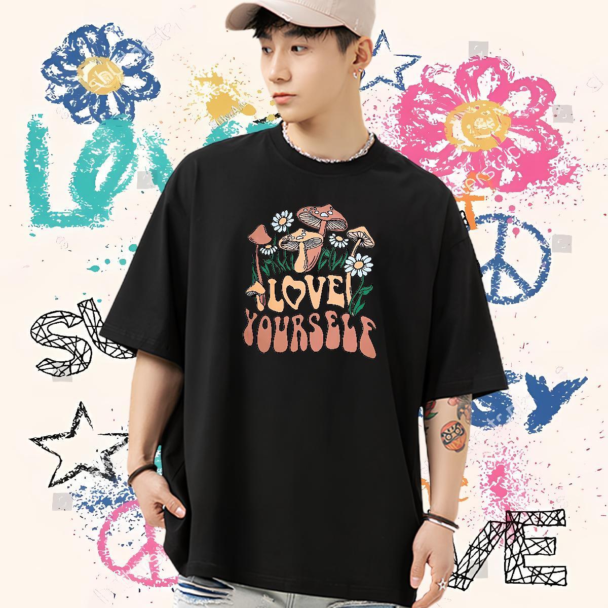 Fashion Men T Shirts 230g Cotton mushroom Outdoor Clothes Round Neck Short Sleeve Popular Mens Tshirts Cartoon Printing L-4XL
