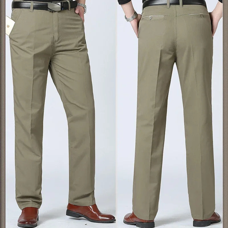 Mens Comfort Cotton Long Straight Slim Fit Dress Pant Mens Business Casual Suit Pants 240806