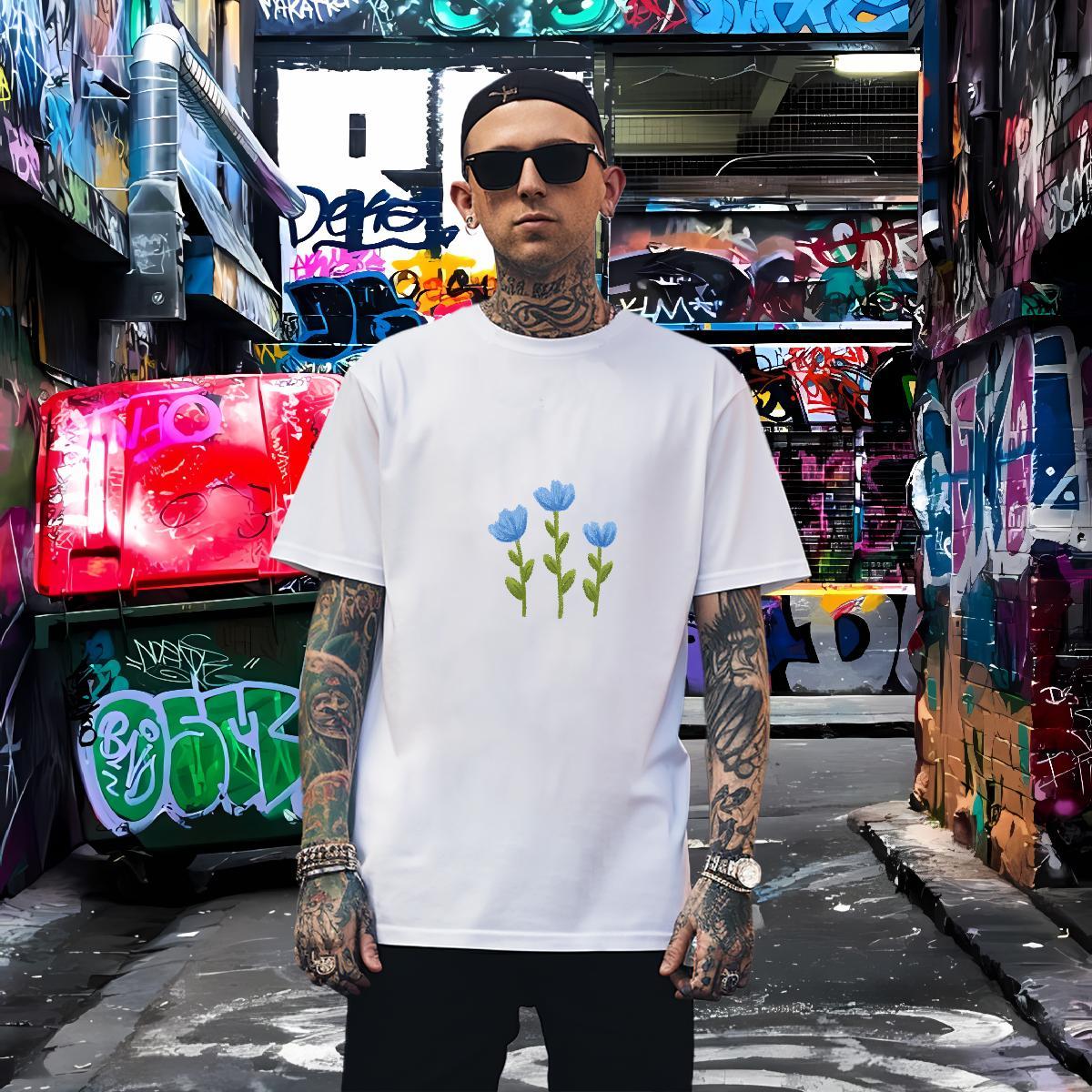T-Shirts for Men 230g 100% Cotton flower Beach Breathable Crew Neck DIY Printed Men Tees Designer Fashion Unisex Tee Shirt