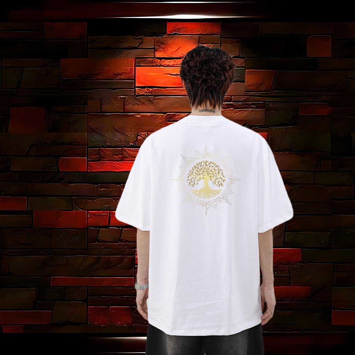 Wholesale Man T Shirts 230g Pure Cotton tree Casual Beach Tops Tees Crew Neck TOP Quality Tshirt for Man Woman DIY Logo Oversized