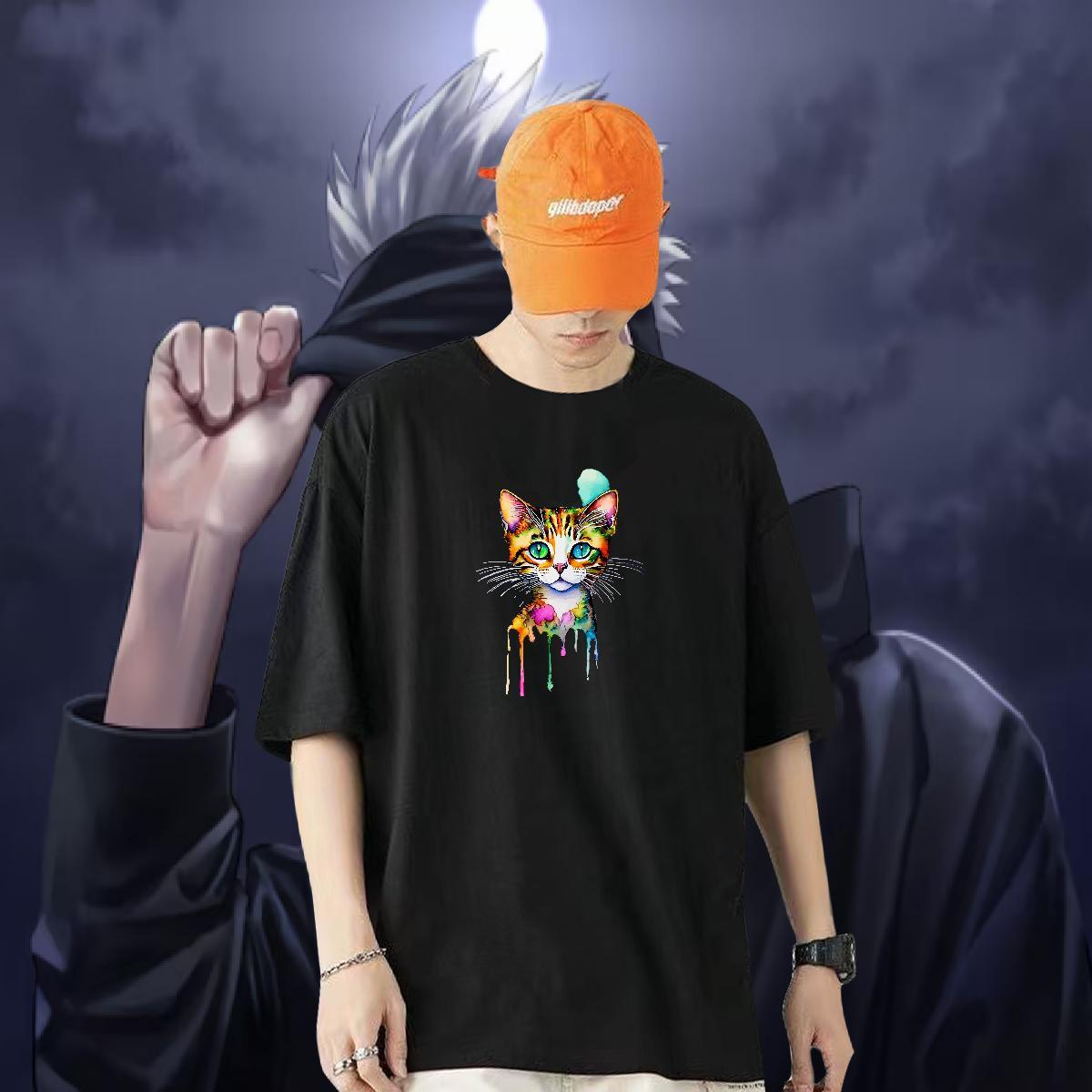 Designer Fashion T-Shirts for Men 100% Cotton 230g cat Home Outdoor Top Tees Pure Cotton Soft Men Clothes T-Shirt DIY Printed