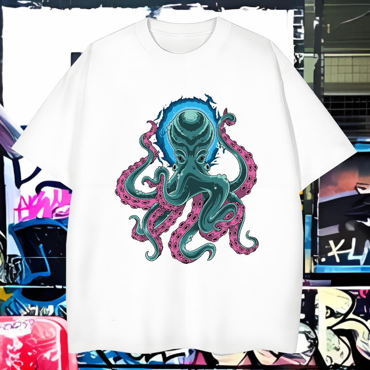 T Shirt For Man 230g 100% Cotton octopus Outdoor O Neck Short Sleeves Cartoon Printing L-4XL Couples T Shirts 2024 Designer TOP Quality Wear