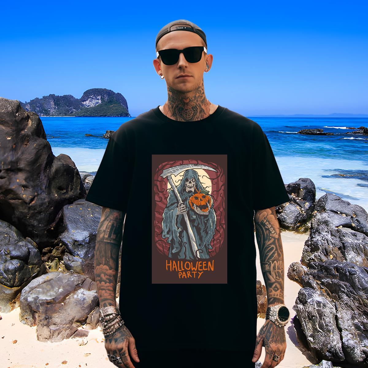 TOP Quality Men Tshirts 230g 100% Cotton Halloween T-Shirts for Men High Street Hip Hop Breathable Custom Anime Fashion New Tees