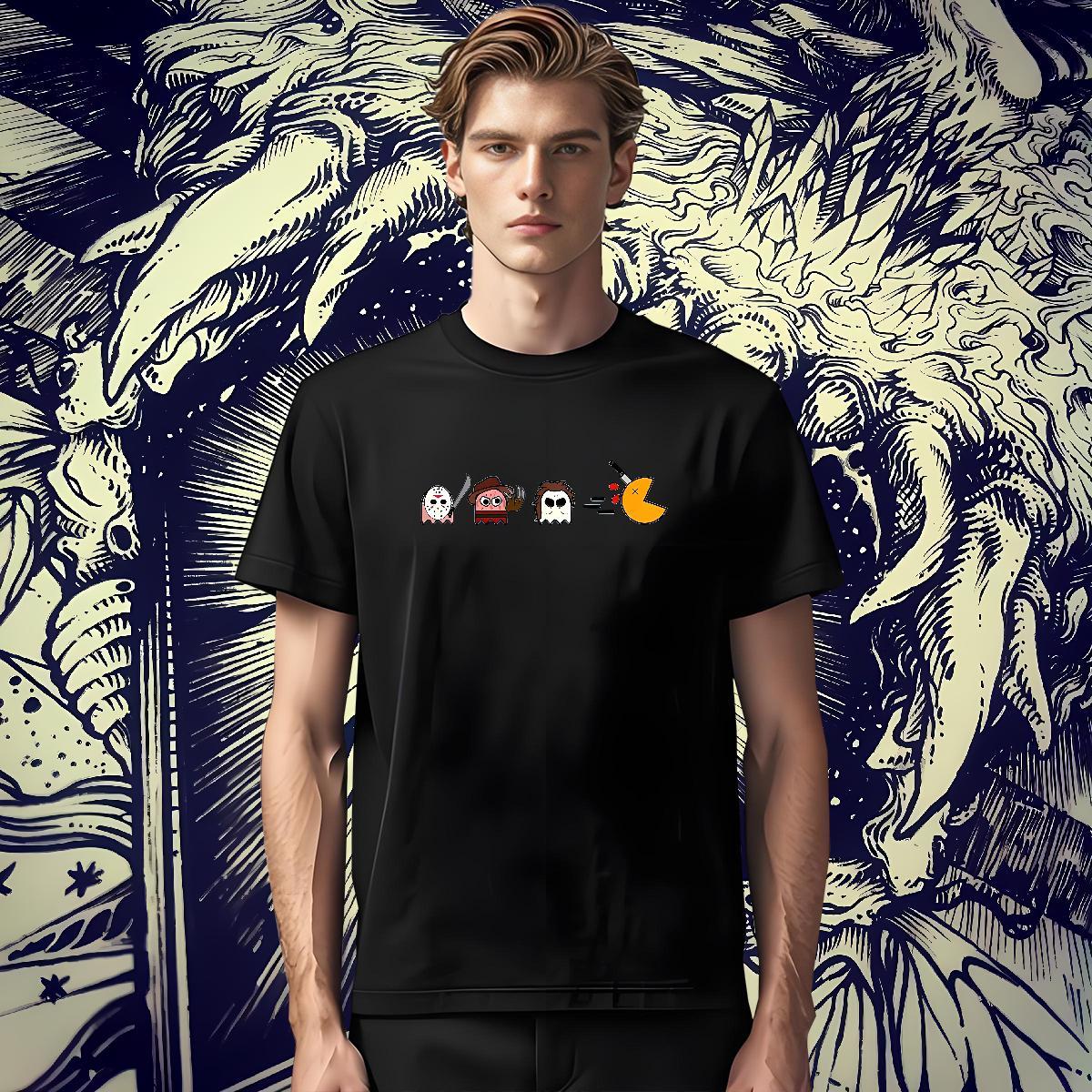 Classic Men T Shirts 230g Cotton halloween Street Wear Tees Short Sleeve O-Neck Unisex Men Tops Tees Anime Print