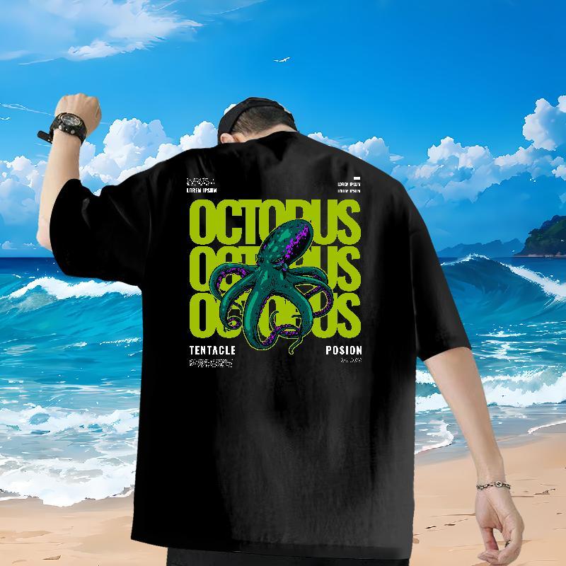 New Arrival Mens T Shirts 230g Pure Cotton octopus Street wear Hip Hop Polos Round Neck Short Sleeve Popular Tshirt for Man Woman White Plus Size