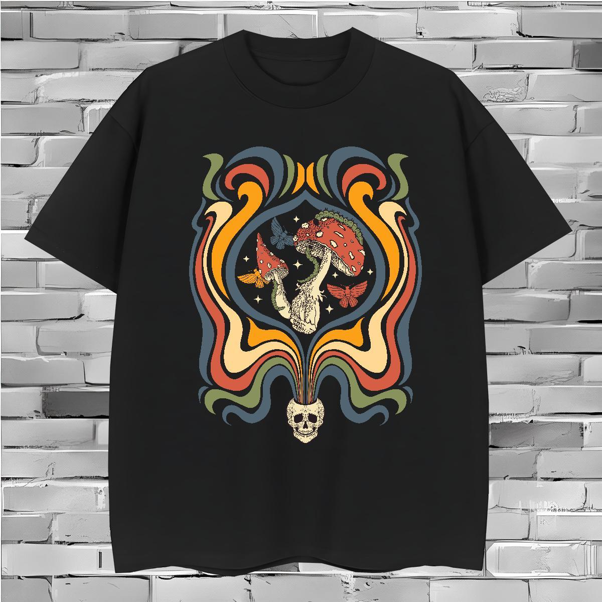 T-Shirts for Men 230g Pure Cotton mushroom Home Outdoor O Neck Short Sleeves Oversized 4XL Men Tshirts New Arrival Unisex Top Tees