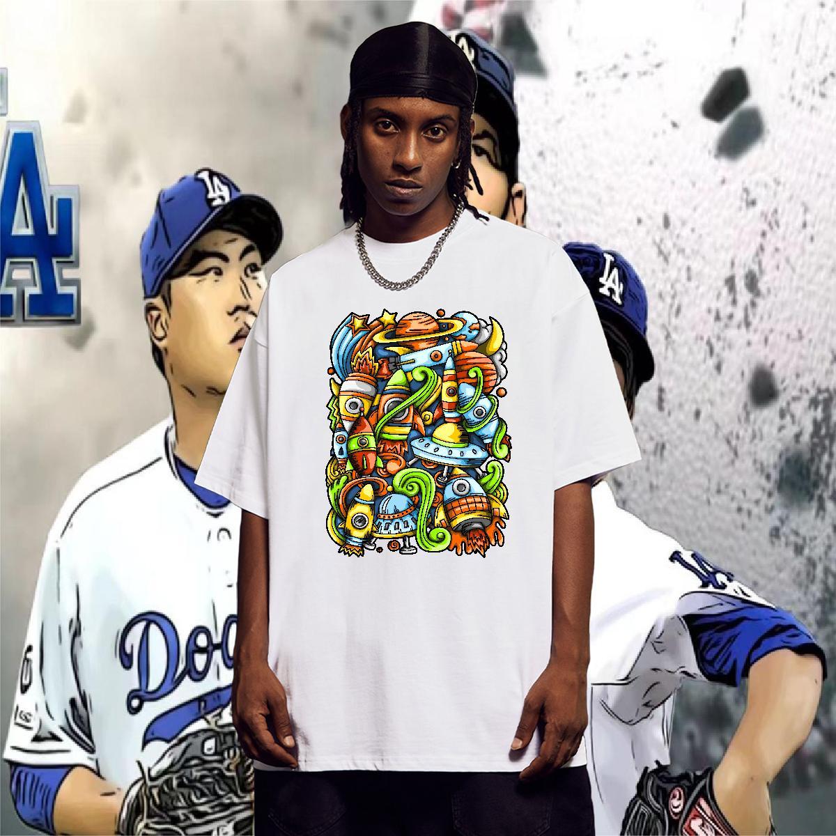 T-Shirts for Men 100% Cotton 230g spaceman Casual Daily Wear Breathable Short Sleeve Skull Men Tops Tees Stylist Designer Clothes