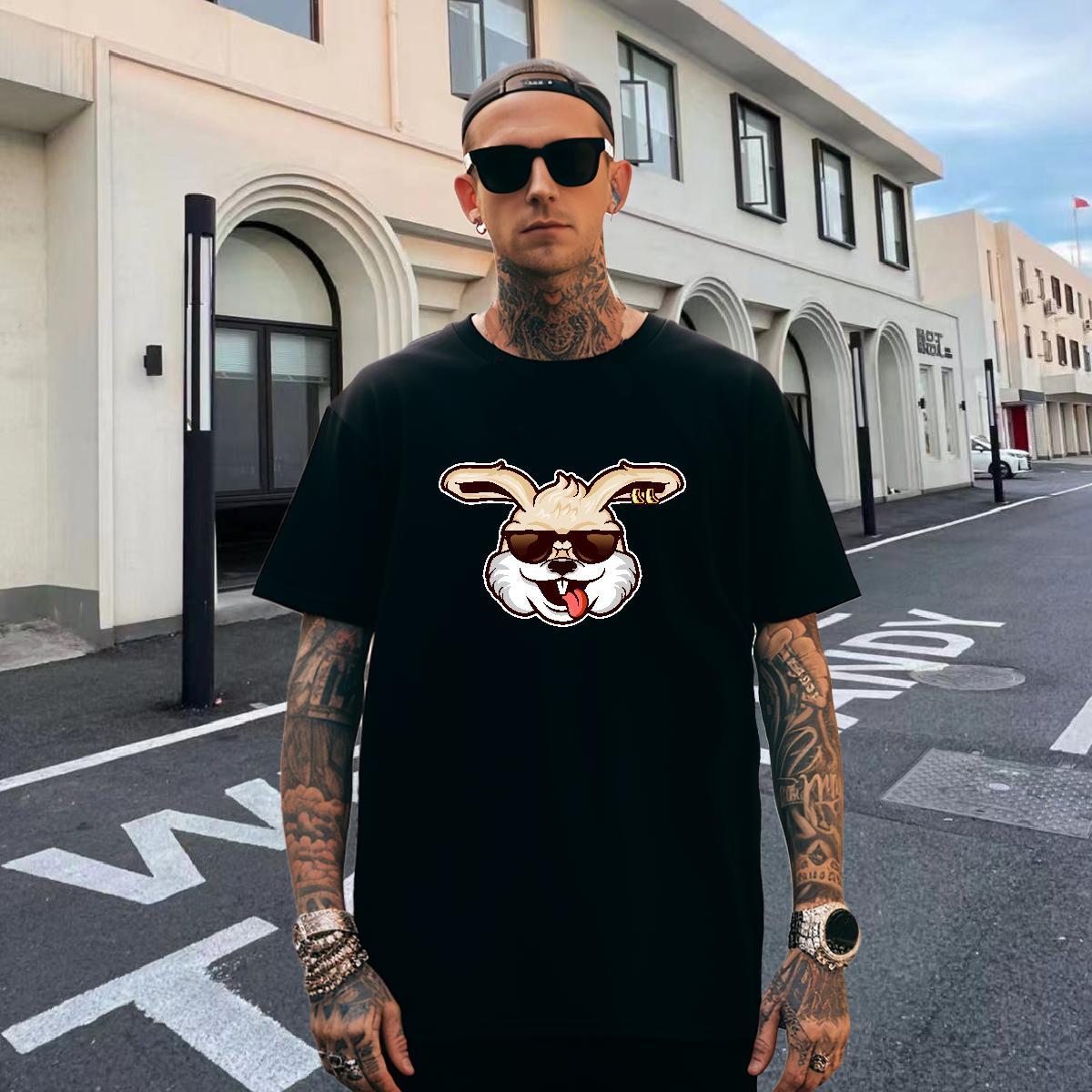 High Quality Men Tees 230g Cotton Street wear Hip Hop rabbit Graphic Pure Cotton Free Shipping Men T Shirts Clothes