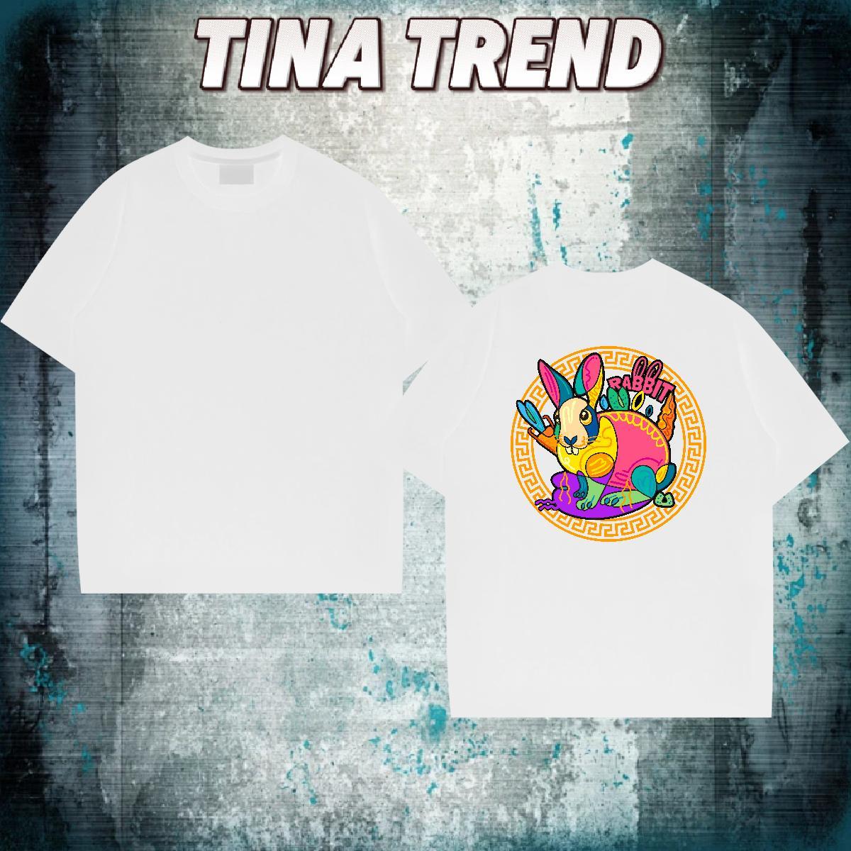 Fashion Casual T Shirts Men 230g Cotton rabbit Street wear Hip Hop Tops Tees Crew Neck Designer Men Tops Tees Black White