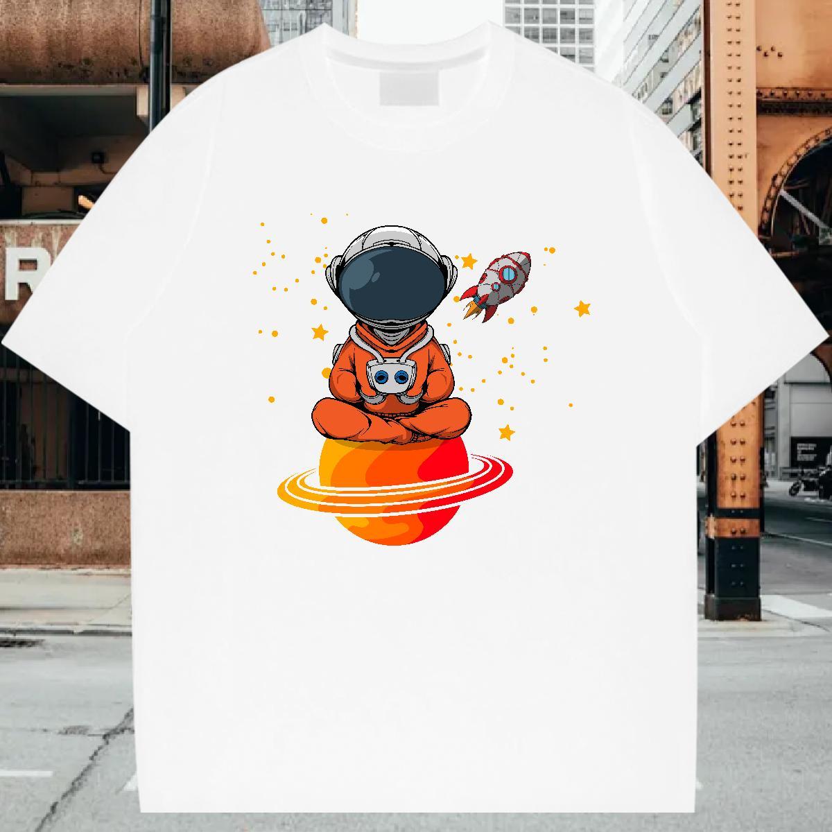 T Shirt For Man 230g Pure Cotton cosmonaut Casual Daily Wear Breathable Custom Print Oversized Men Tshirts Stylist Brand Tees