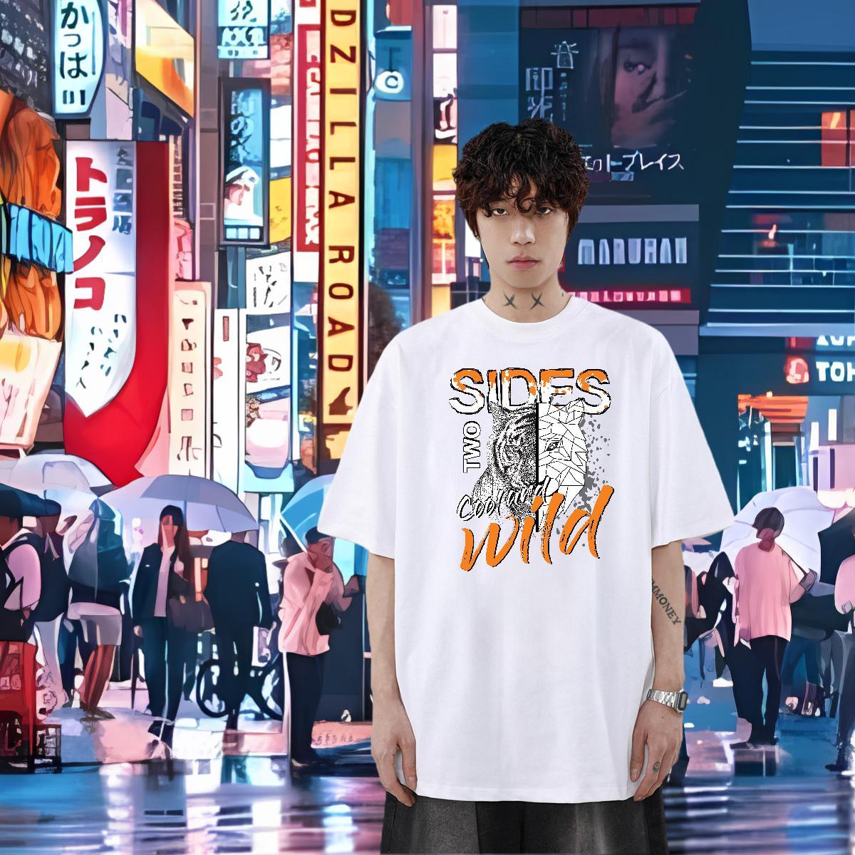 Fashion New Mens T Shirts 230g Cotton High Street Hip Hop Tops Breathable TOP Quality Men Tops Tees Asian Size