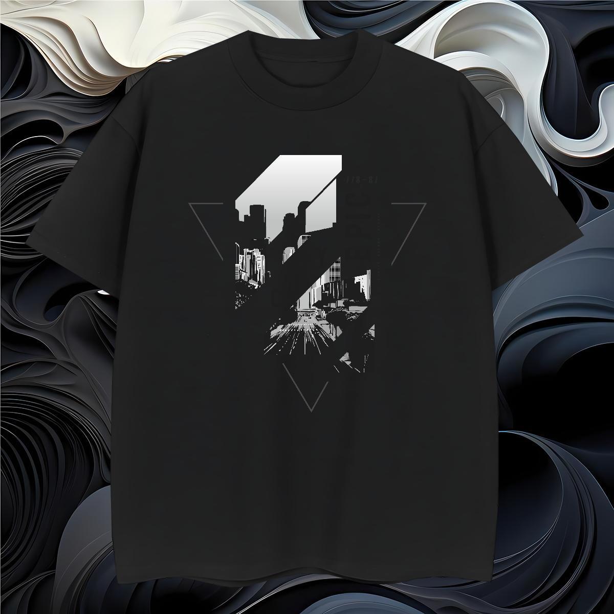 Free Shipping Mens T Shirts 230g Pure Cotton Tall buildings, streets Street wear Hip Hop Clothings O Neck Short Sleeves Wholesale Men Tops Tees Custom