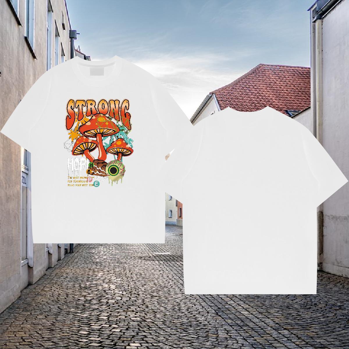 Designer T Shirt For Man 230g Pure Cotton mushroom Beach Top Tees Crew Neck Breathable TOP Quality Couples T Shirts Custom Print Plus Size