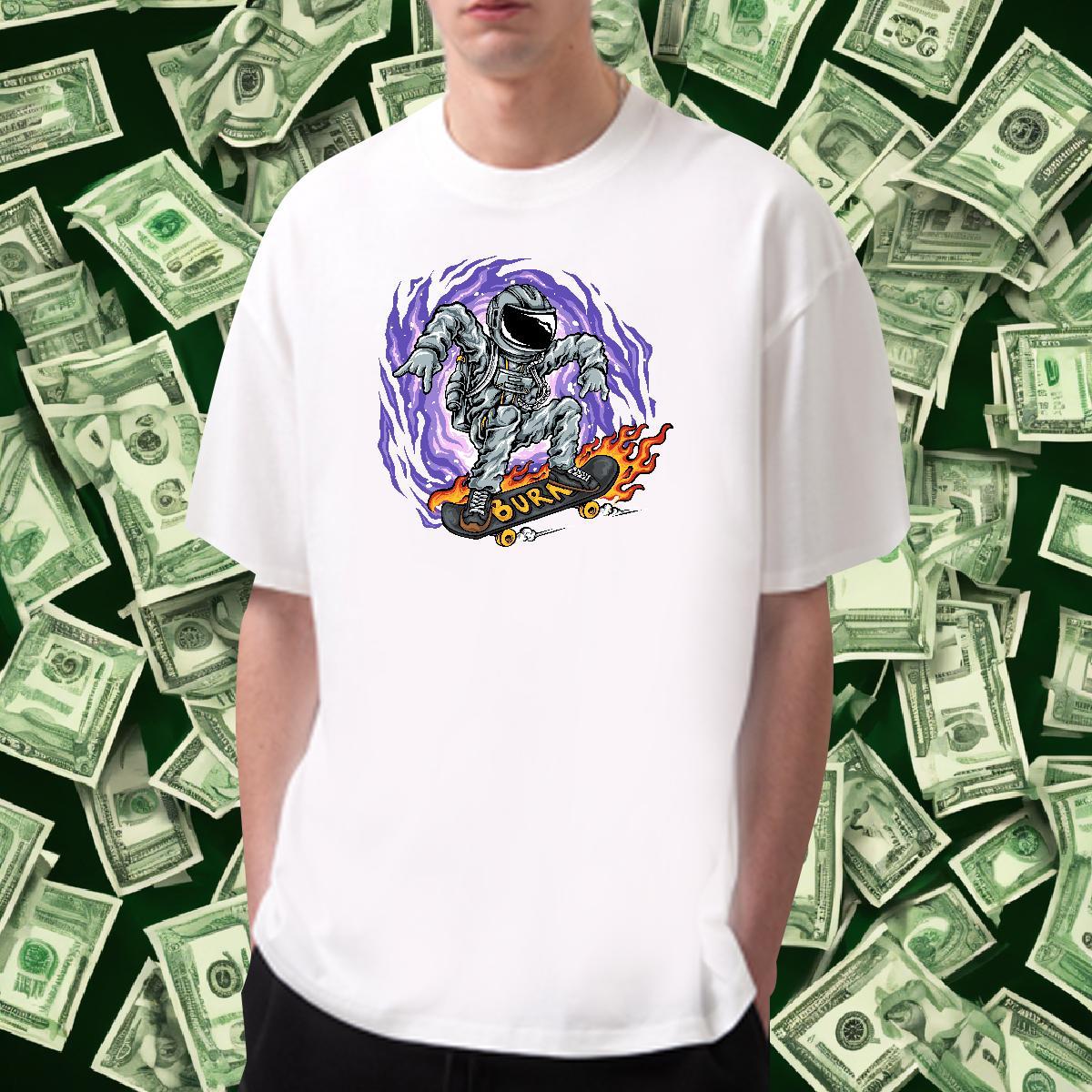 Mens T Shirts 230g Pure Cotton cosmonaut Hip Hop Round Neck Short Sleeve Black White Men Tees DIY Customized High Quality Tops Tees