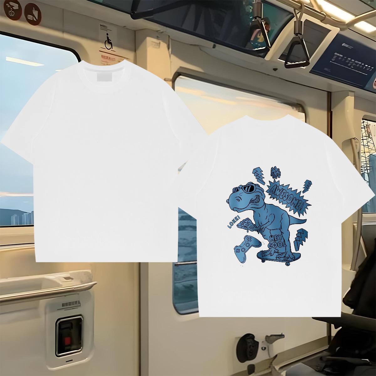 2024 DIY T Shirts Men 100% Cotton 230g dinosaur Summer Casual Tops Tees Short Sleeve O-Neck High Quality Tshirt for Man Woman Custom Print Oversized