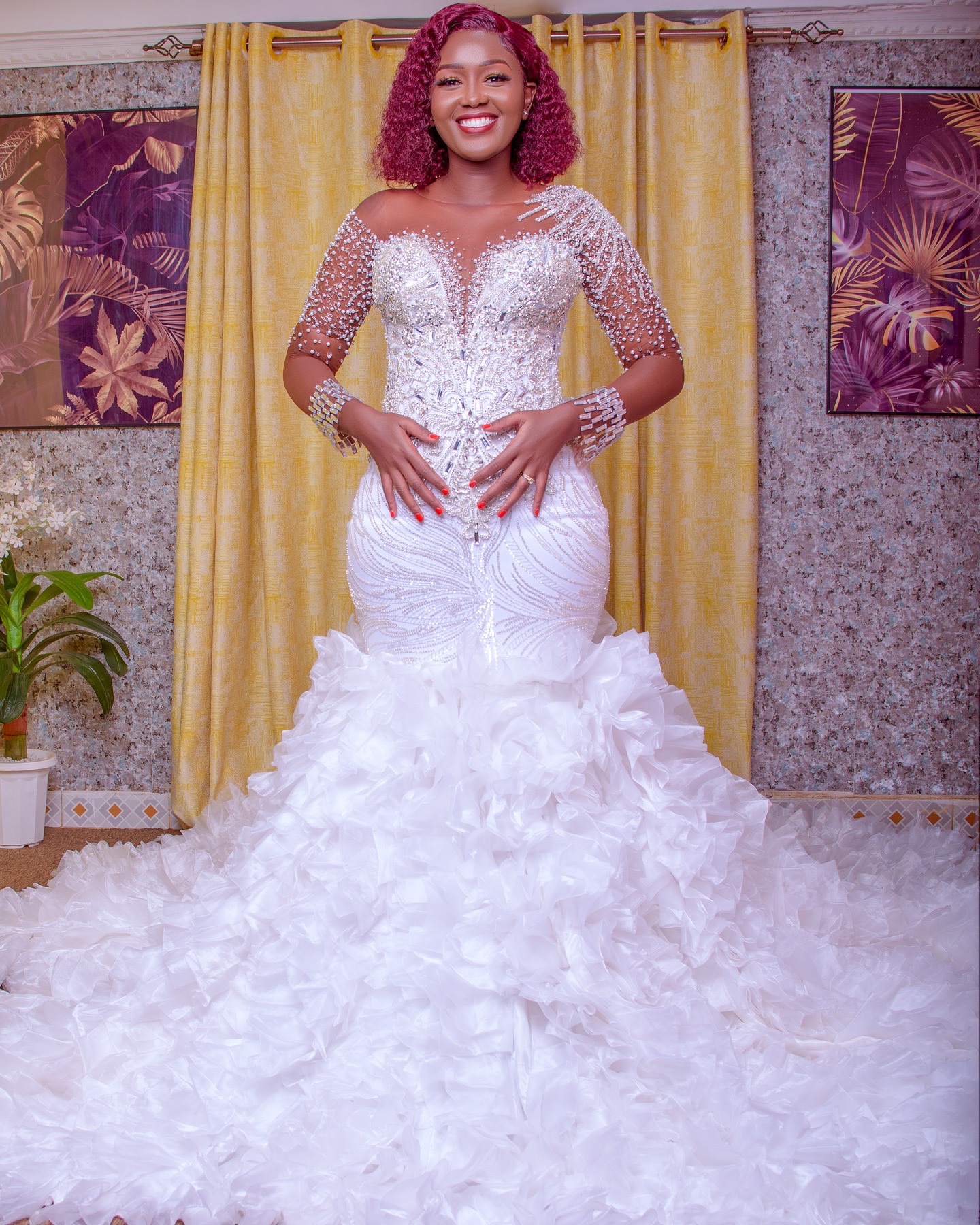 2024 Arabic Aso Ebi Plus Size White Mermaid Wedding Dresses Beaded Crystals Lace Pearls Full Sleeves Bridal Gowns Dress ZJ154