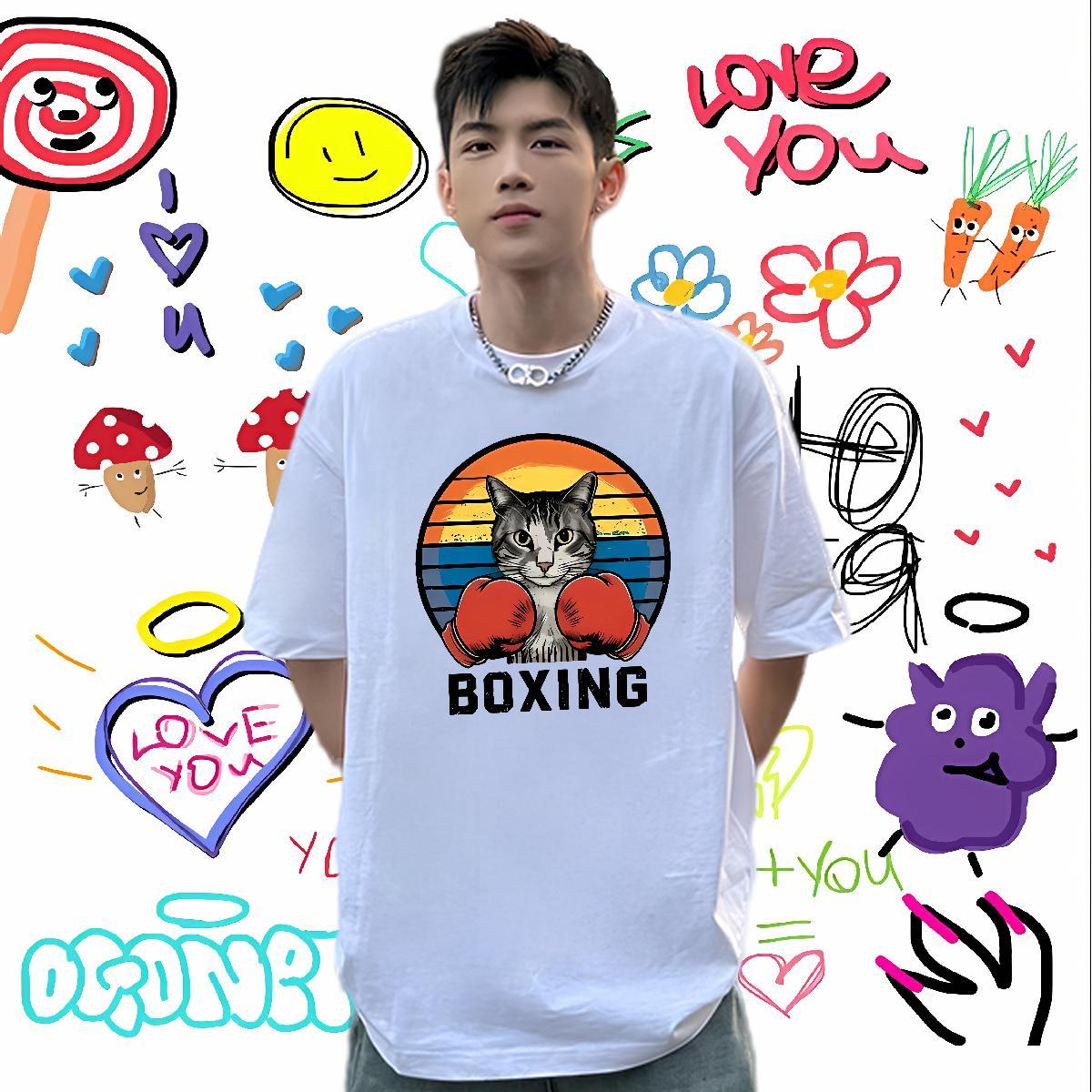 New Arrival T Shirt For Man 230g Cotton boxing Casual Beach Polos Breathable Short Sleeve Soft Men Clothes T-Shirt DIY Logo Oversized