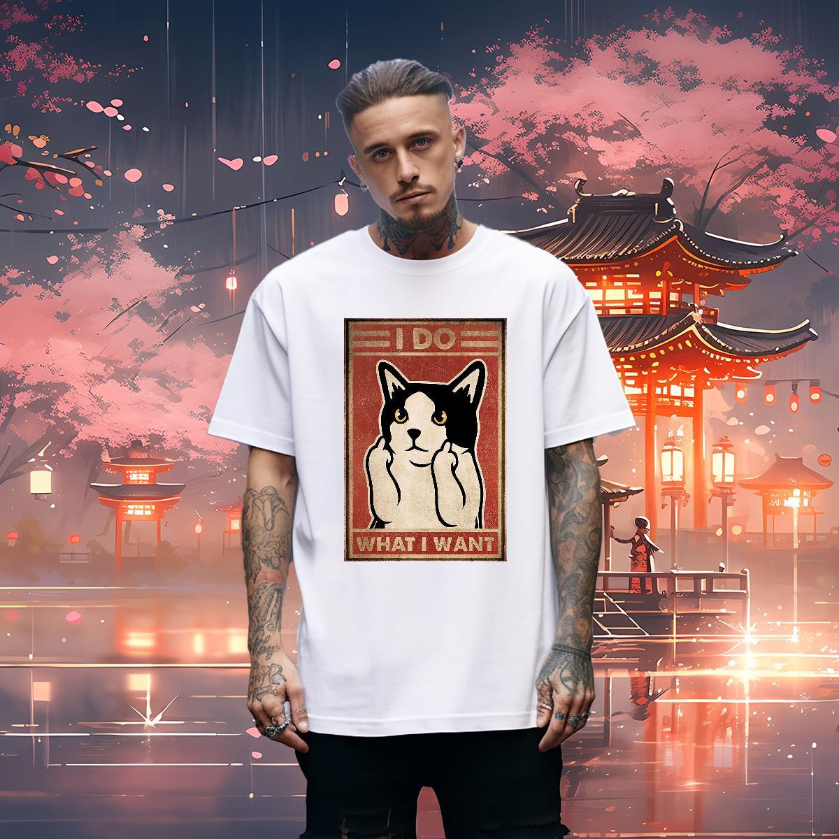 T Shirt For Man 100% Cotton 230g cat High Street Hip Hop Pure Cotton DIY Printed Men Tshirts Designer Free Shipping Tee Shirt