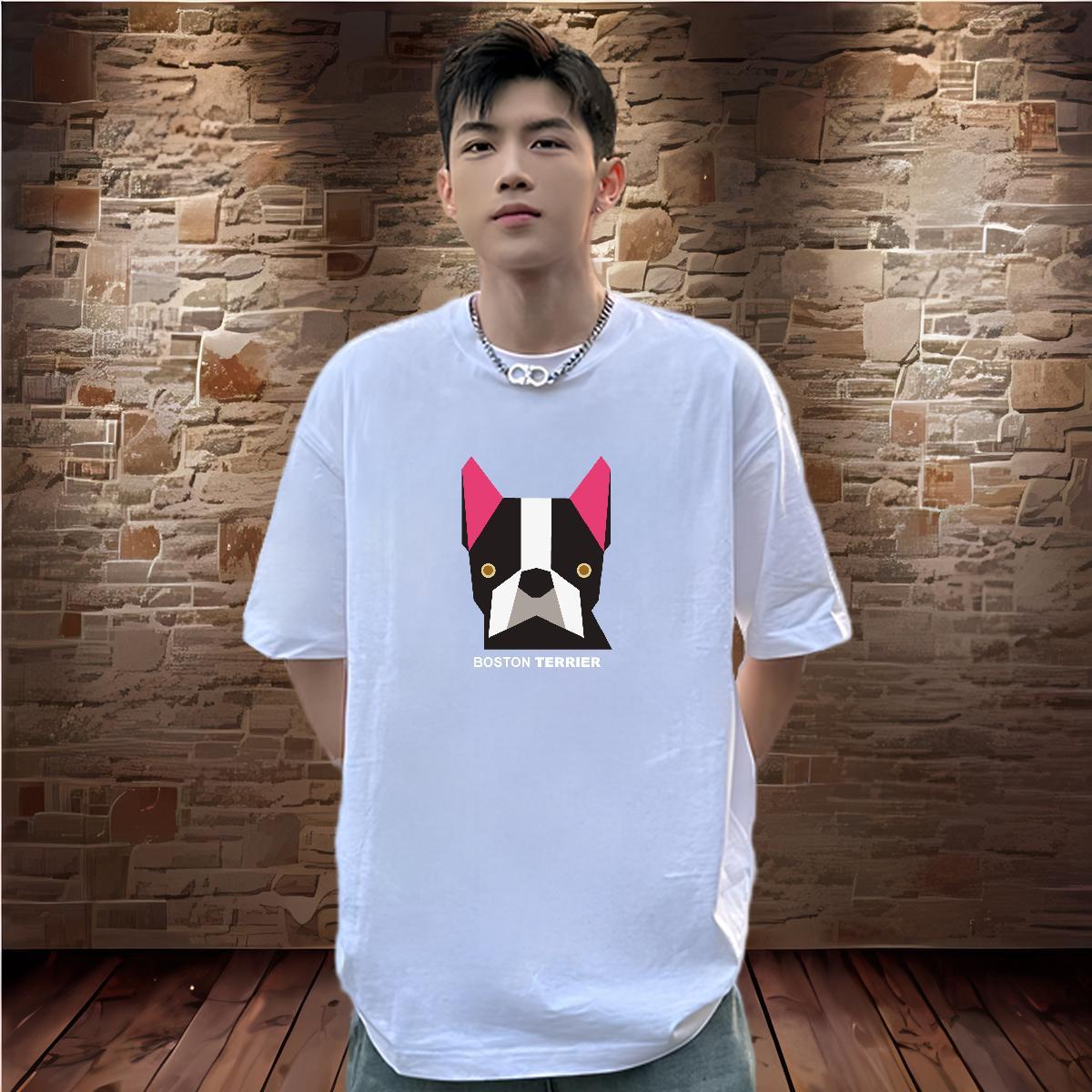 Designer Men T Shirts 100% Cotton 230g dog Street Wear Tee Shirt Breathable Loose Men Tees Plus Size Cartoon