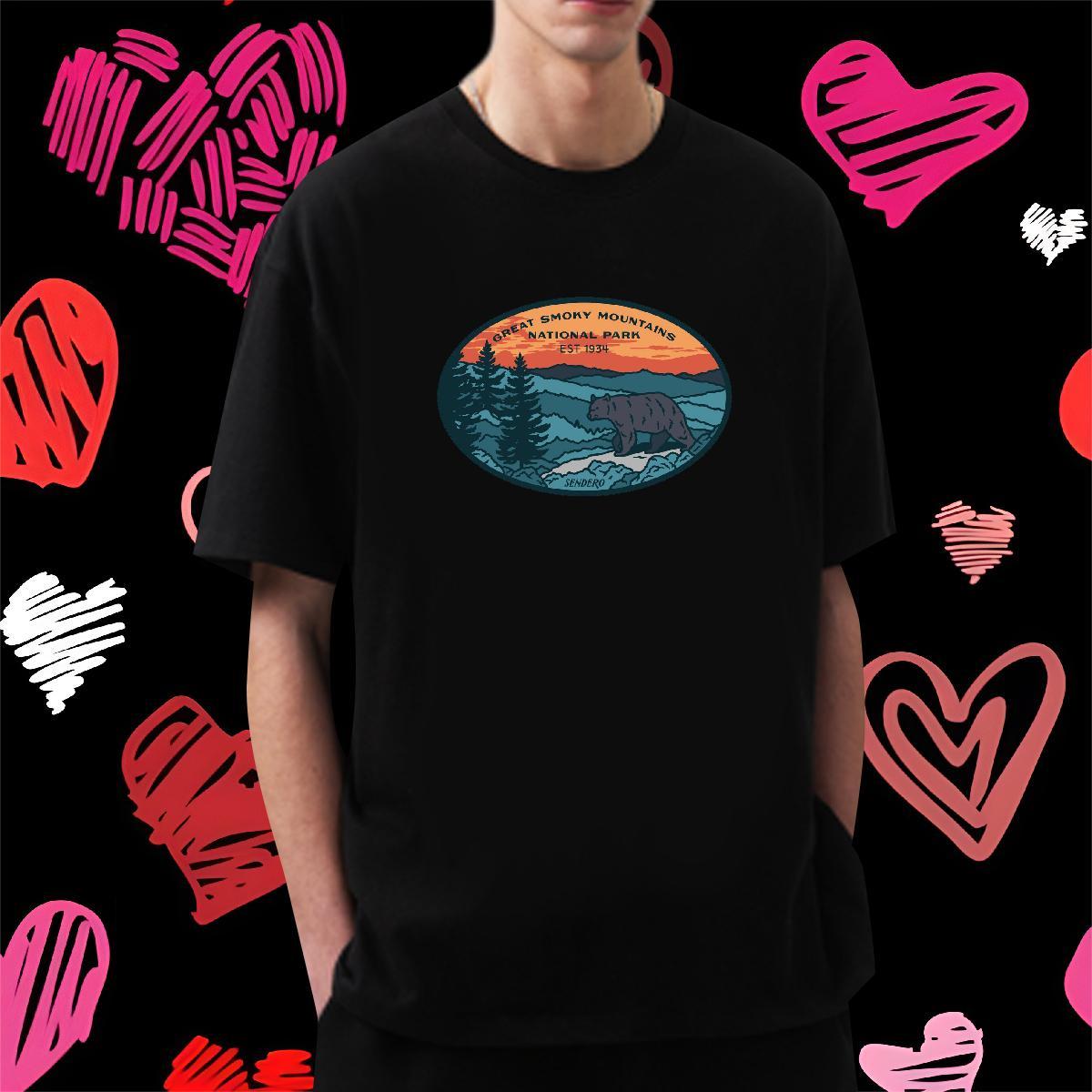 Classic Casual Mens T Shirts 230g Cotton bear Beach Tshirts Breathable Crew Neck Loose Fit Tshirt for Man Woman Anime Print