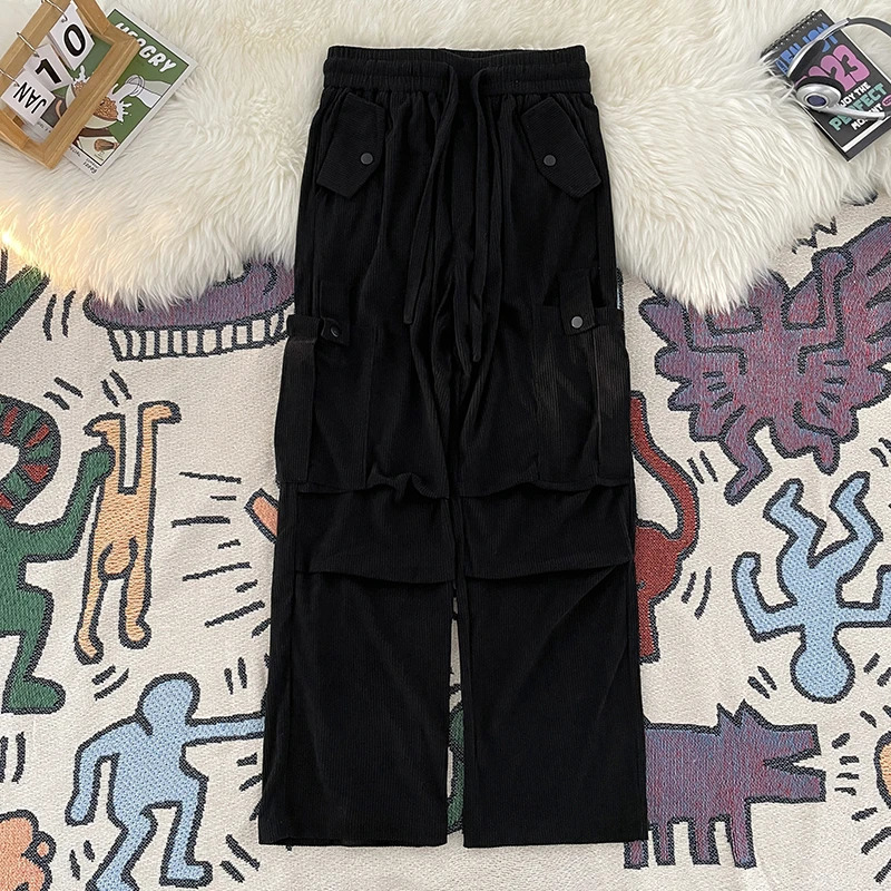 Vintage Corduroy Pants Men Women Americanstyle Multipocket Padded Trousers Harajuku Straightleg Wideleg Pant Unisex 240806