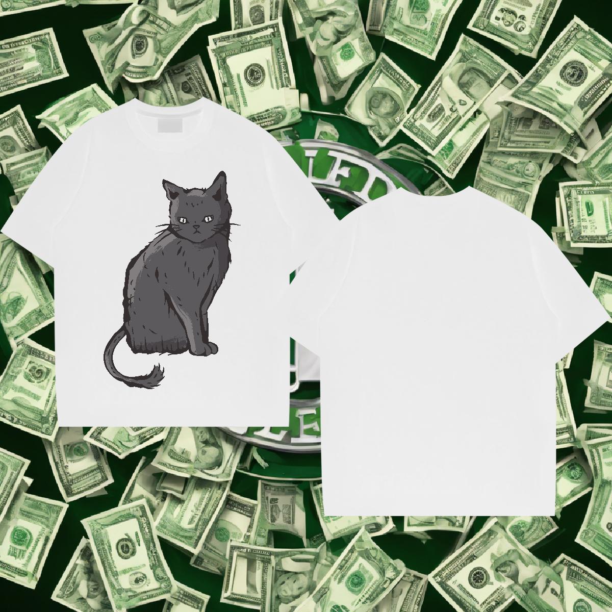 Loose Fit Men Tops Tees 230g Cotton Street Casual cat Cartoon Printing L-4XL Breathable Free Shipping Men T Shirts Clothes