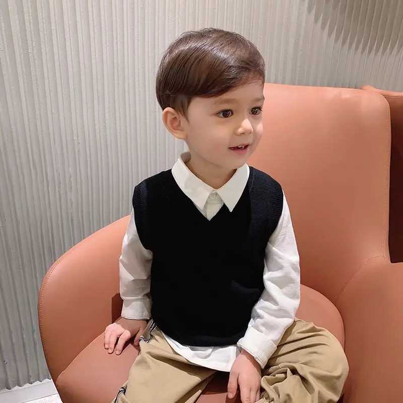 Beige black khaki red orange gray knitted soft sleeveless vest suitable for baby boys and girls spring and autumn floral jacketW240724