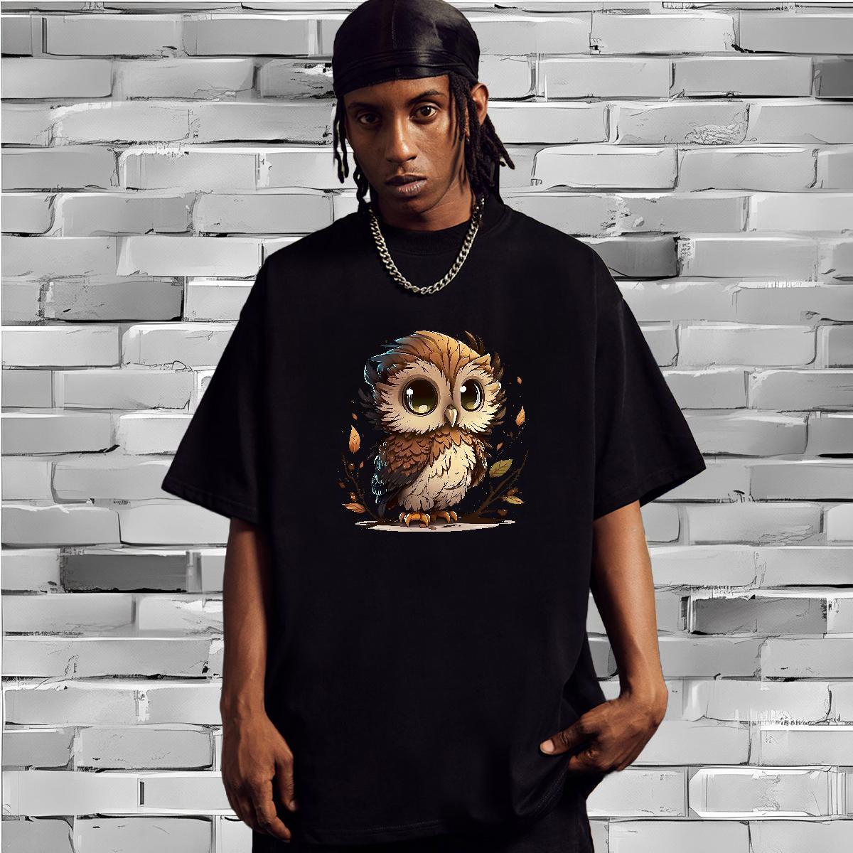 New Men T Shirts 230g Pure Cotton Owl Casual Beach Tops Breathable Crew Neck Designer Tshirts Custom Big Size