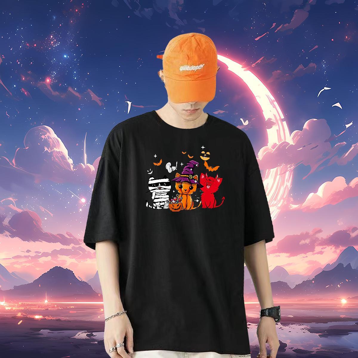 Fashion T-Shirts for Men 230g Pure Cotton halloween Street Wear Clothes Breathable Soft High Quality Men Clothes T-Shirt Anime