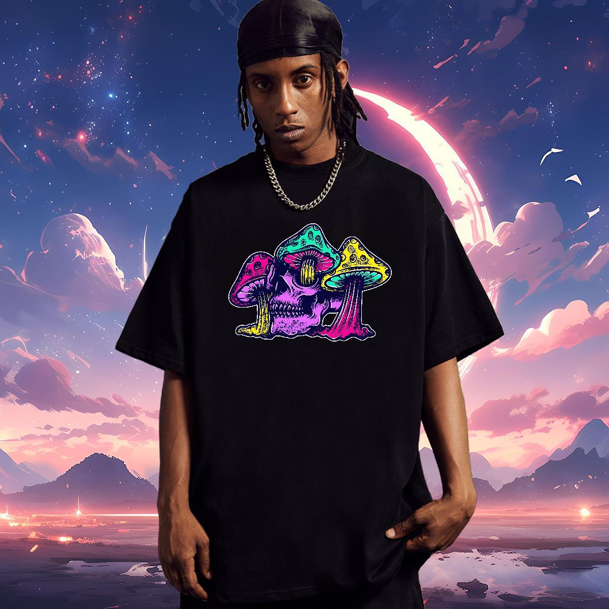 Casual New T Shirts Men 100% Cotton 230g mushroom Anime Printing Street Tops Shirt O-Neck Short Sleeve Classic Couples T Shirts DIY Anime